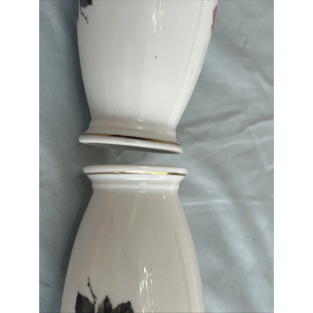 Vintage Moss Rose Porcelain Bud Vases Pair, Made in Japan